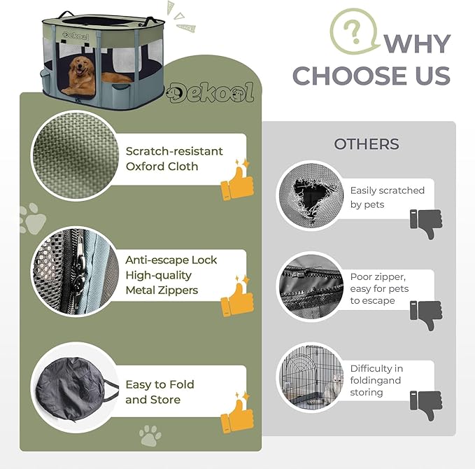 Foldable Dog Cat Playpen, Portable Dog Crate for Puppies, Cat, Puppy Play Pen for Indoors, Kennel Tent Crate for Indoor Outdoor Travel Camping Use with Carrying Case (Green, L)