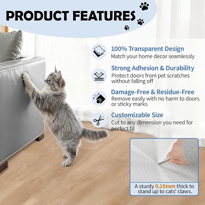 Cat Scratch Furniture Protector Set, Single-Sided Couch Protector from Cats Claws, Cat Anti Scratch for Furniture, Cats Scratching, Couch, 2 Rolls(196.8"X15.8" + 118.1"X7.9") with 50 Twist Pins