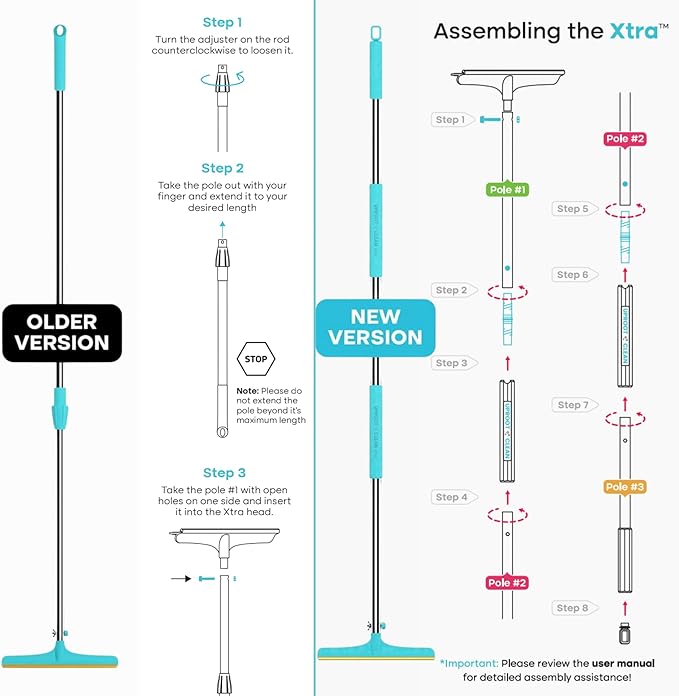 Uproot Cleaner Xtra Pet Hair Removal Tool: Reusable Carpet Rake with Telescopic 60" Handle - As Powerful as Uproot Cleaner Pro Pet Hair Remover, but Made for Carpets, Curtains - Don't Bend Don't Kneel