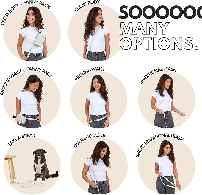 elby - Hands Free Dog Leash with Treat Pouch - Cross Body and Waist - Training Leash with Fanny Pack - Dog Walking Accessories and Walking Essentials - for Medium and Large Dogs (Beige, Regular)