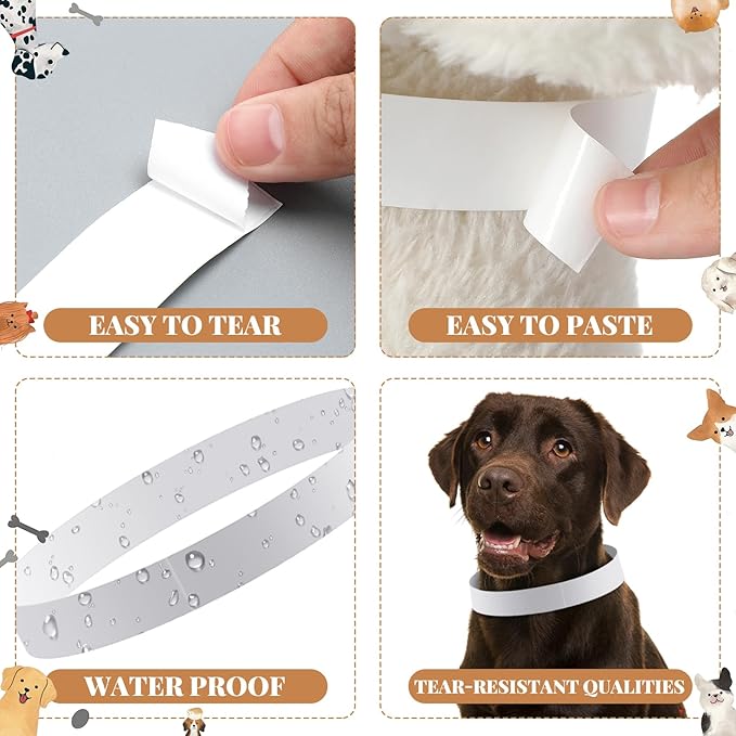 500 Count 20inch Adjustable Paper Dog Collars with Tear Resistant Waterproof Whelping Collars Paper Puppy ID Bands Adhesive Pet Identification Tags for Newborn Dog Cat Hospitals(White)