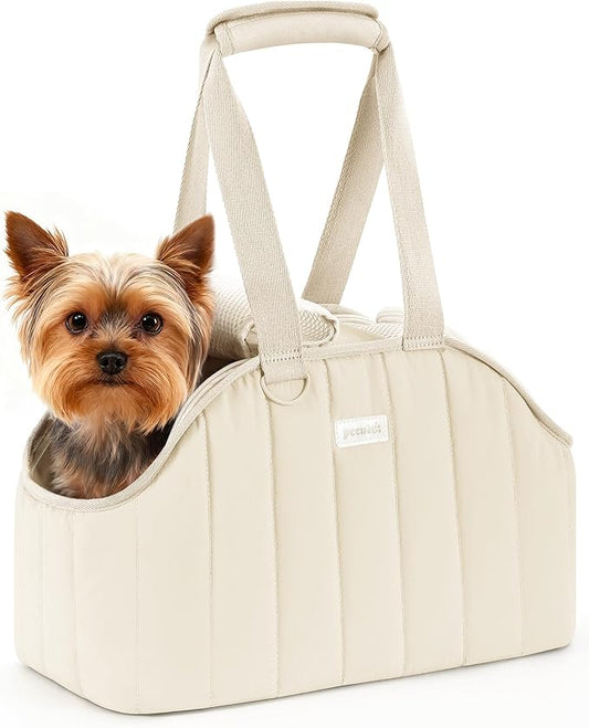 Pecute Dog Purse Carrier, Lightweight Dog Carriers for Small Dogs with Large Pockets, Dog Soft-Sided Carriers up to 9lbs, Pet Carrier for Puppy Cat Rabbit, Suitable for Travel, Subway, Cream