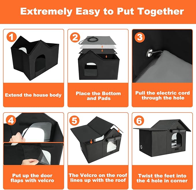 Large Heated Cat House for Outdoor Cats in Winter, Weatherproof Feral Cat Shelter with 2 Pads, Collaspable Insulated Cat Kennel Outside Stray Cat Hut for Wild Small Animal Rabbit