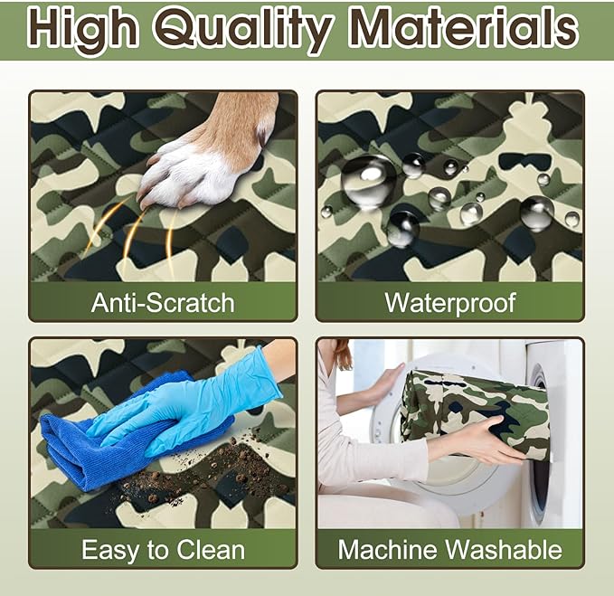 Waterproof Dog Car Seat Cover for Back Seat - Durable, Scratch Proof Pet Hammock with Nonslip Design & Storage Pockets, Fits Cars, SUVs, Trucks- S, Camouflage