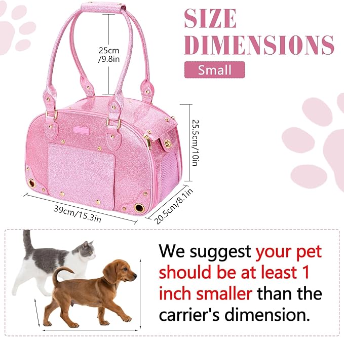 PetsHome Dog Carrier Purse, Pet Carrier, Bling Waterproof Premium Leather Pet Travel Portable Bag Carrier for Cat and Small Dog Home & Outdoor Small Bling Pink