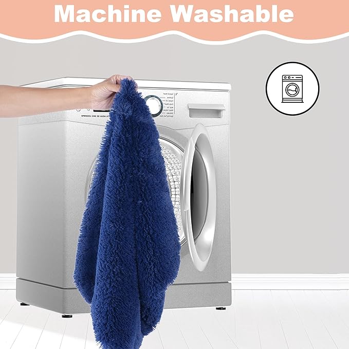 Bedfolks Waterproof Dog Crate Pad, Plush Dog Kennel Bed with Removable Cover, Faux Fur, Washable, 21"x13", Dark Blue