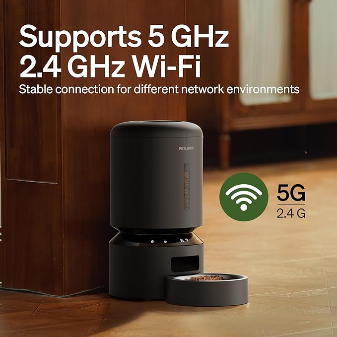 PETLIBRO Automatic Cat Feeder, 5G WiFi Automatic Dog Food Dispenser with Freshness Preservation, 5L Timed Pet Feeder with Low Food Sensor, Up to 10 Meals Per Day, Granary Black