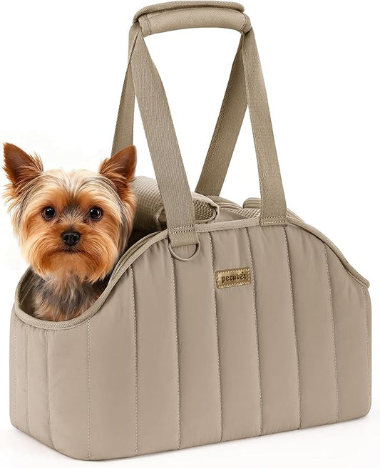 Pecute Dog Purse Carrier, Lightweight Dog Carriers for Small Dogs with Large Pockets, Dog Soft-Sided Carriers up to 9lbs, Pet Carrier for Puppy Cat Rabbit, Suitable for Travel, Subway, Khaki