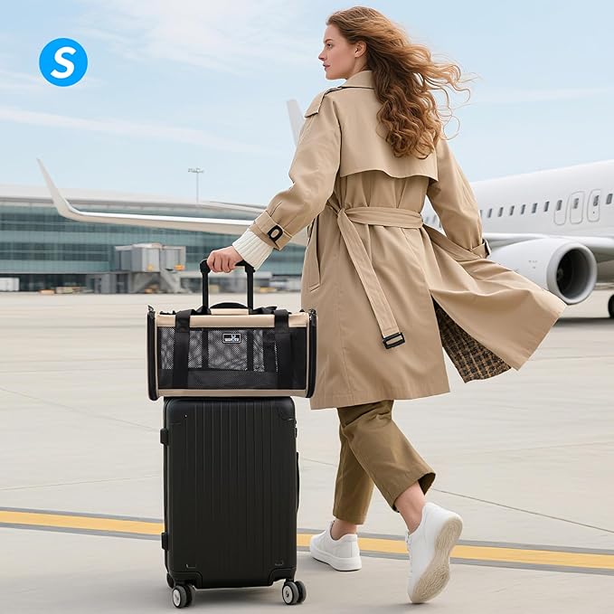 Airline Approved Expandable Pet Carrier for Small Cats, Collapsible Travel Bag with 600D Oxford, Safety Lock Zipper,S