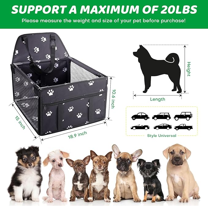 Dog Car Seats for Small and Medium Dogs,Portable Puppy/Pet Car Booster Seat with Clip-On Leash and Mesh Window for Pet Up to 20 lbs