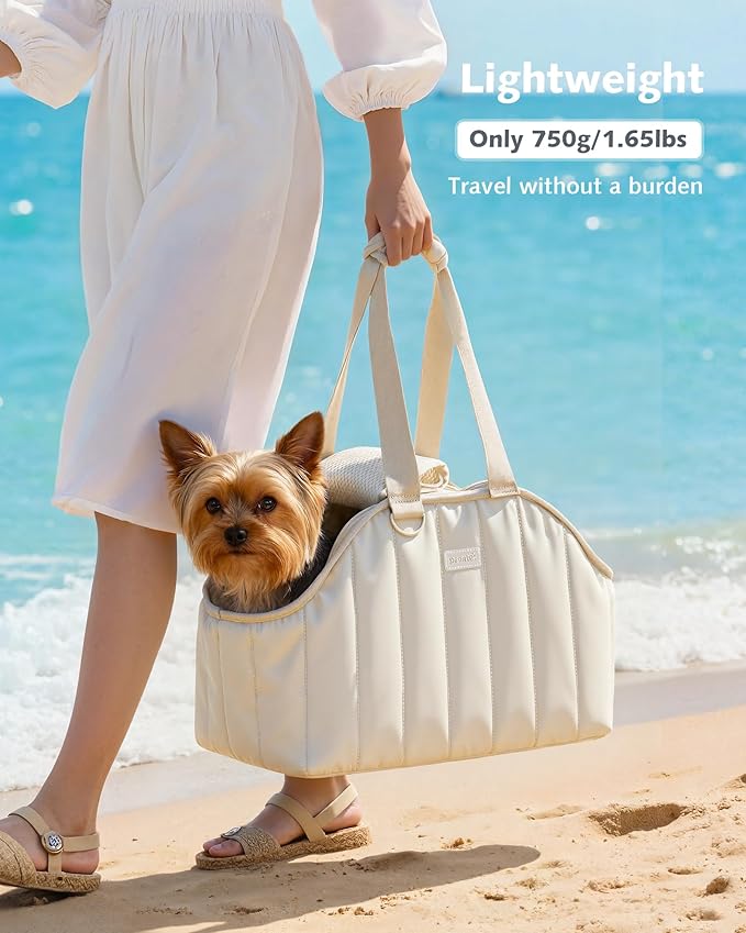 Pecute Dog Purse Carrier, Lightweight Dog Carriers for Small Dogs with Large Pockets, Dog Soft-Sided Carriers up to 9lbs, Pet Carrier for Puppy Cat Rabbit, Suitable for Travel, Subway, Cream