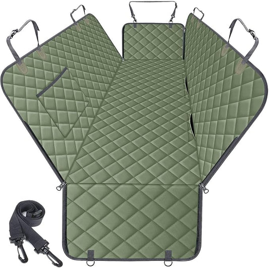 Waterproof Dog Car Seat Cover for Back Seat - Durable, Scratch Proof Pet Hammock with Nonslip Design & Storage Pockets, Fits Cars, SUVs, Trucks- S, Green