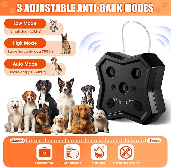 Anti Barking Device for Dogs: Ultrasonic Dog Bark Deterrent Devices with 3 Training Modes 50 FT | Dog Barking Silencer Bark Box for Indoor Outdoor | Stop Barking Control Device for Dogs (Black)