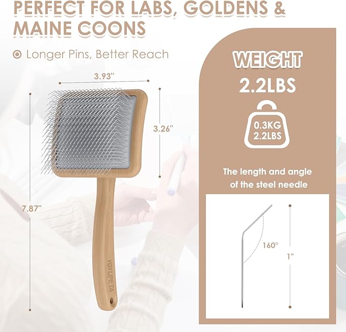 Large Slicker Brush for Dogs – 3pc Grooming Kit with Undercoat Rake & Comb, Deshedding Pin Brush for Mats & Shedding on Long-Haired & Double-Coated Dogs, Cats, Poodles & Goldendoodle, Oak
