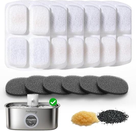 6 Pack Cordless Dog Water Replacement Filters & 6 Packs Pump Filters Sponges Compatible with Battery Operated Stainless Steel 8L Dog Water Fountain (FN-W18)