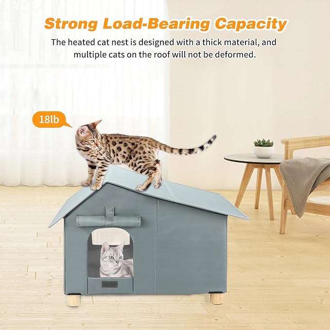 BWOGUE Elevated Heated Cat House for Outdoor Cats in Winter, Waterproof & Insulated Feral Cat Shelter for Outside Cats,Weatherproof Feral Cat House for Outside (Grey, Extra Large)