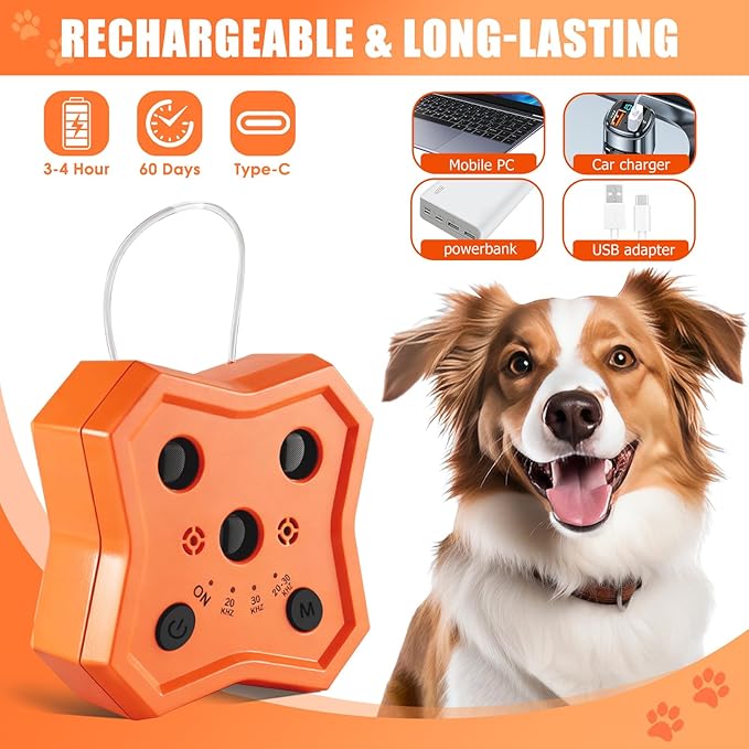 Anti Barking Device for Dogs: Ultrasonic Dog Bark Deterrent Devices with 3 Training Modes 50 FT | Dog Barking Silencer Bark Box for Indoor Outdoor | Stop Barking Control Device for Dogs (Orange)