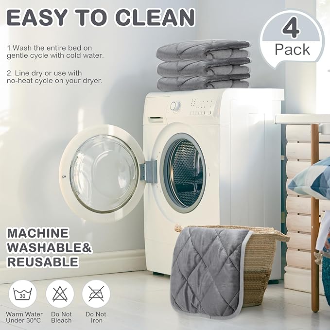 4 Pack Self Heating Cat Pad Self Warming Dog Mat Reflects Body Heat Extra Warm Thermal Pet Pad Washable Dog Cat Bed Crate Bed Mat Blanket (12 x 12 Inch,Gray)