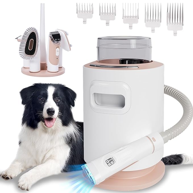 Dog Vacuum Grooming Kit - 3 Adjustable Suction Levels (2500PA/6000PA/10000PA), Ultra Quiet 45dB, 5-in-1 Portable Pet Hair Vacuum with Grooming Tools, Pet Grooming Vacuum for Dogs & Cats