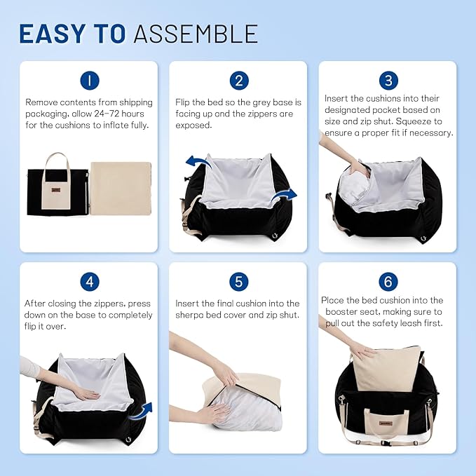 Dog Car Seat for Small to Medium Dogs - Waterproof Pet Booster Seat for Car with Clip-On Safety Leash, Travel Carrier for Puppy up to 25 lbs, Memory Foam Filling & Adjustable Buckles, Blue