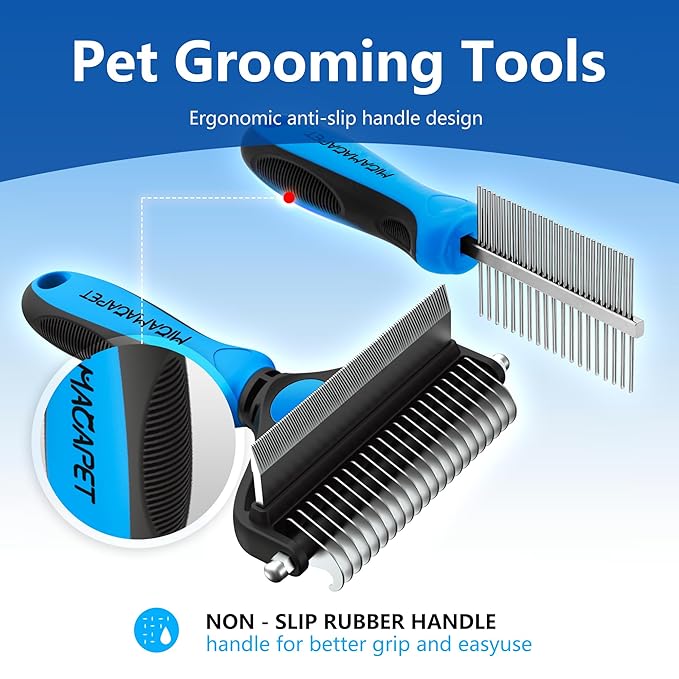 Dog Brush for Shedding, Deshedding Dog Brush for Long Haired Dogs, Cat Grooming Set 2 in 1 Undercoat Rake with Flea Comb-Large