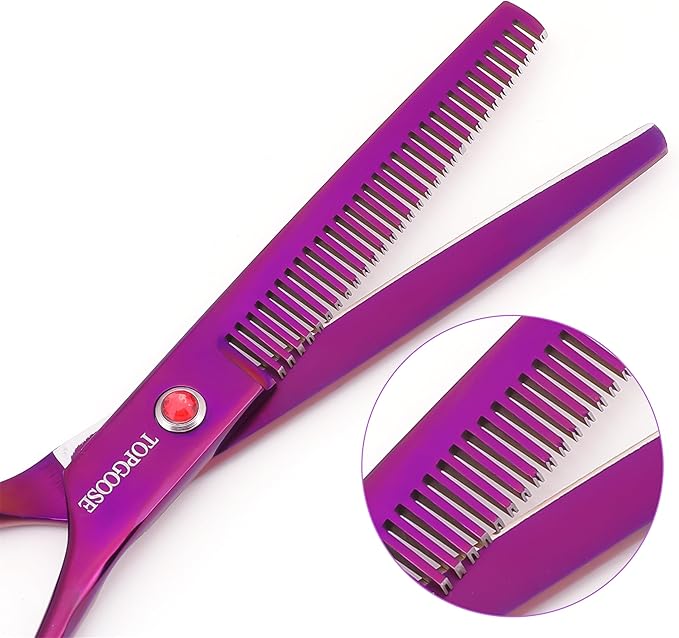 TOPGOOSE 7.5" Dog Grooming Scissor - Professional Thinning Shear with 37 Teeth Japanese Stainless Steel Blender Scissors for Dogs, Cats and Other Pets (Thinning, Purple)