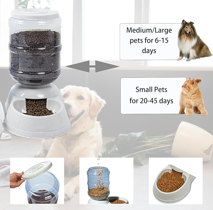 Automatic Dog & Cat Feeder Station - Gravity Food Dispenser for Large Dogs & Travel Supply