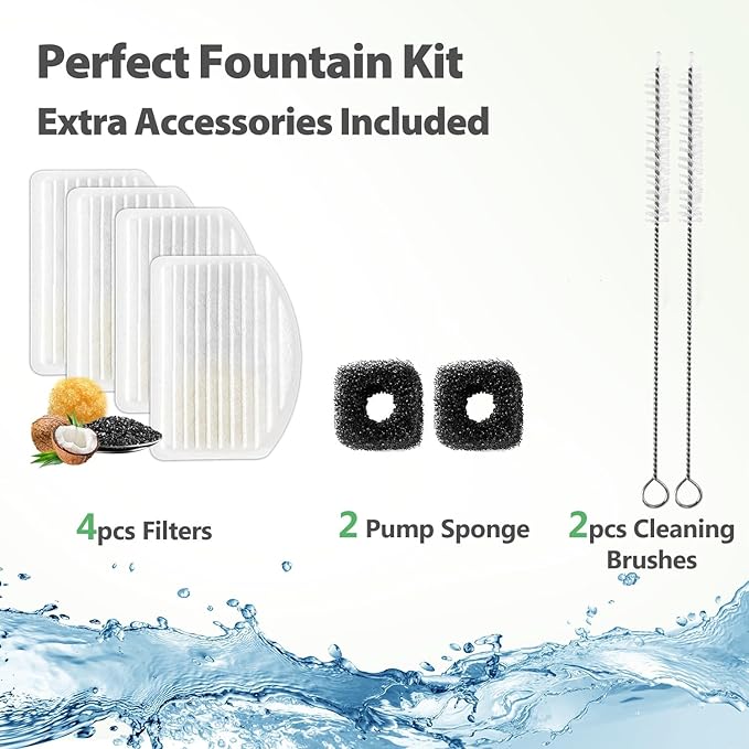 ORSDA Cat Water Fountain Stainless Steel, 3L Automatic Pet Drinking Fountain for Cats Inside, Dog Water Dispenser with Adjustable Water Flow and 6 Replacement Filters for Cats, Dogs