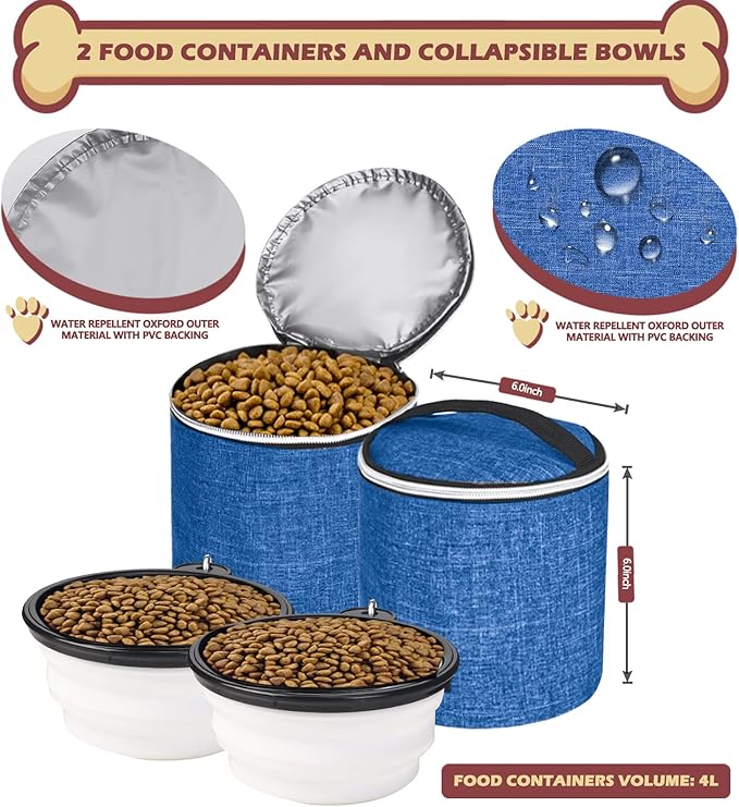 BAGLHER丨Dog Travel Bag Backpack, Airline Approved Pet Supplies Backpack, Dog Travel Bag with 2 Silicone Collapsible Bowls and 2 Food Baskets Blue