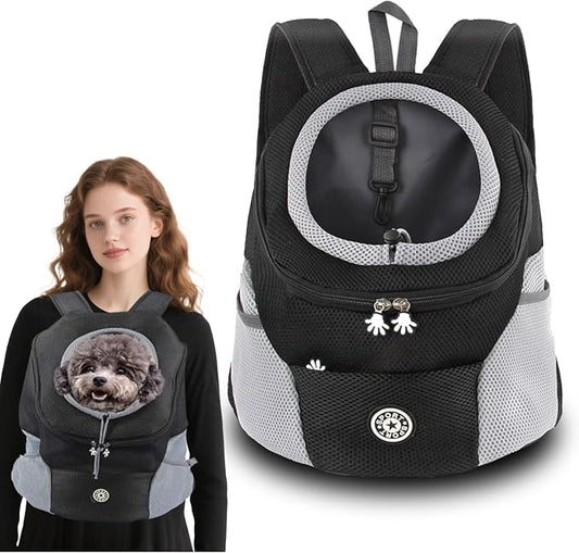 Adjustable Dog Backpack Carrier for Small Dogs, Breathable Front & Back Carry Pet Carrier with Safety Leash, Multi-Pocket Design for Hiking Travel Cycling (Medium)