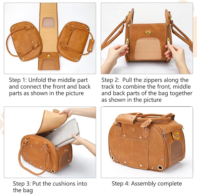 PetsHome Dog Carrier Purse, Pet Carrier, Foldable Waterproof Premium PU Leather Pet Travel Portable Bag Carrier for Cat and Small Dog Home & Outdoor Small Brown
