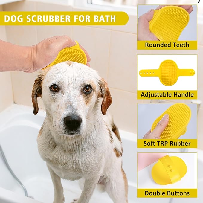 9 Piece Bath Grooming Kit for Pets - Dog Bath Brush Kit Slicker Hair Brush Set with Pet Nail Clipper and File Comb for Shedding Bathing
