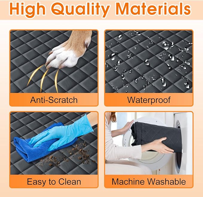 Waterproof Dog Car Seat Cover for Back Seat - Durable, Scratch Proof Pet Hammock with Nonslip Design & Storage Pockets, Fits Cars, SUVs, Trucks- S, Black/Orange