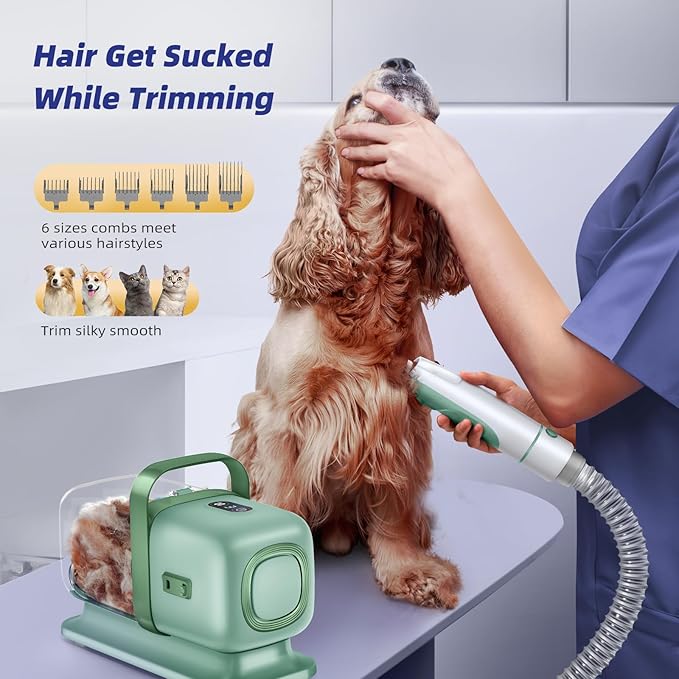 Dog Grooming Kit with Vacuum, 15000Pa Pet Hair Clipper and Shedding Brush, 50dB Low Noise, 2L Capacity, White