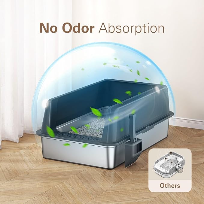 Zarler XXXL Stainless Steel Litter Box, Extra Large Cat Litter Boxes 27.8" L x 20" W x 12.9" H, Jumbo Metal Litter Box with Lid for Multiple Cats, High Sided, Non-Sticky, Anti-Urine Leakage (Black)