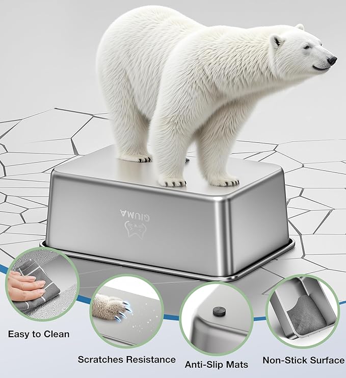 Stainless Steel Litter Box, Large Cat Litter Box with High Sides, Odor-Free, Non-Stick, Easy to Clean, 19.5"×13.6"×7.8", Ideal for Medium to Large Cats, Litter Tray