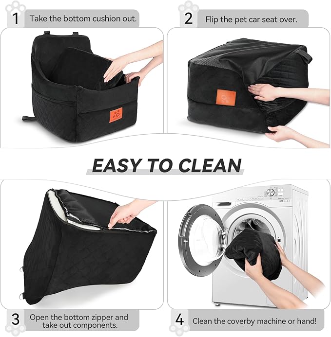 Dog Car Seat for Small/Medium Dogs, Dog Booster Car Seats with Thick Cushion for Dogs Under 35lbs, Detachable Washable Pet Carseat with Storage Pockets, 2 Safety Belts(Black)