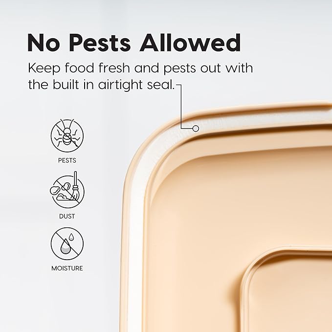 IRIS USA Airtight Dog Food Storage Container, WeatherPro, Up to 40 lbs, Removable Wheels, for Dog Cat Bird and Other Pet Food Storage Bin, Keep Fresh, Translucent Body, Made in USA, Clear/Almond