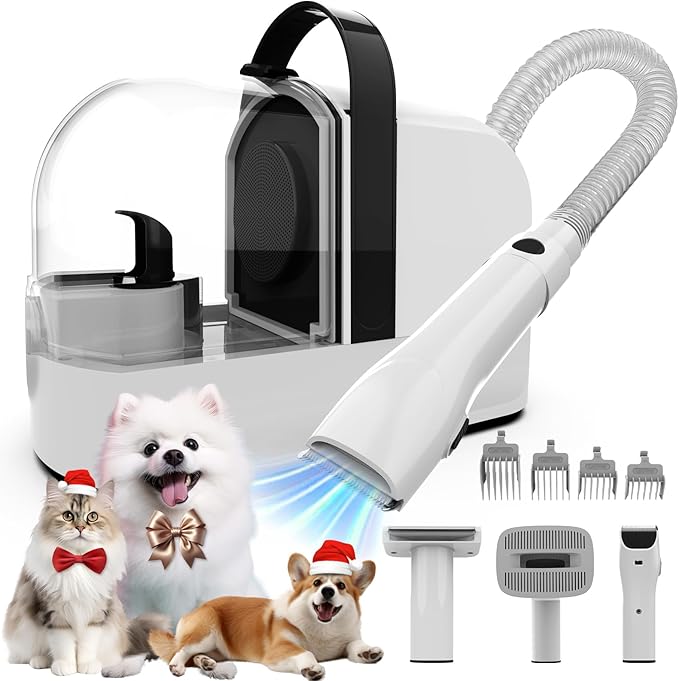 Dog Grooming Vacuum, Dog Grooming Kit with Pet Clippers, 12,000Pa Pet Hair Grooming Vacuum for Dogs, Vacuum Brush for Shedding Grooming, Low Noise Home Cleaning Tool in 1, PG10 Black