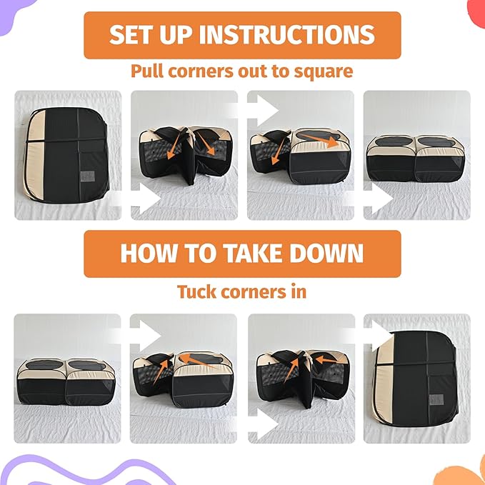 2-in-1 Dog Playpen 73.5''Pop Up Cat Pet Playpen, Assembly-Free Indoor Outdoor Kitten Enclosure, Kitten Pen Cat Cage Portable Puppy Tent Crates Kennel for Small Animals(No Divider, Unified Space)