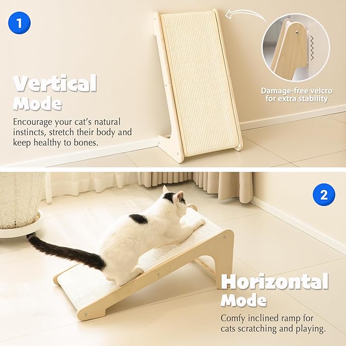 PETKARAY L Shape Cat Scratcher, Sisal Kitty Scratching Ramp, Vertical Scratch Pad for Indoor Cats, 25.2" Furniture Protector with Catnip, White