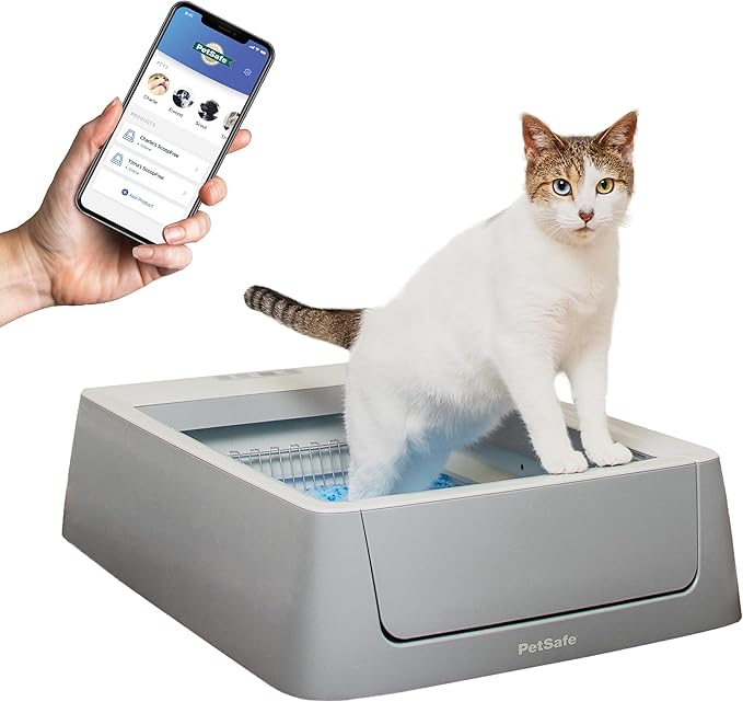 PetSafe ScoopFree Crystal Pro Self-Cleaning Automatic Litter Box - Uncovered Motion-Sensing Cat Box with Integrated Health Counter & App - Includes 1 Disposable Crystal Litter Tray