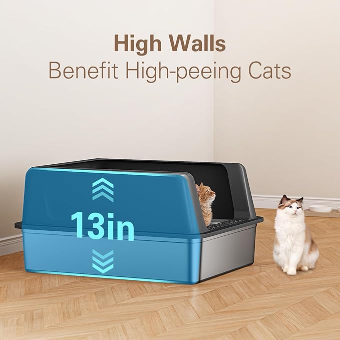 Zarler XXXL Stainless Steel Litter Box, Extra Large Cat Litter Boxes 27.8" L x 20" W x 12.9" H, Jumbo Metal Litter Box with Lid for Multiple Cats, High Sided, Non-Sticky, Anti-Urine Leakage (Black)