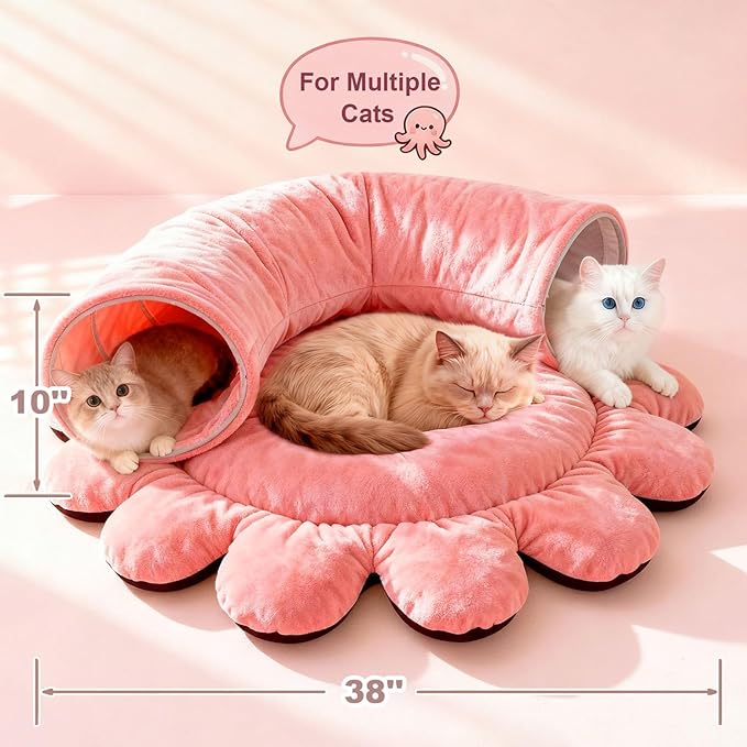 Cat Tunnel Bed with 20 Cat Toys, Collapsible Play Tunnel for Indoor Cats, Kitten Toys for Indoor Kittens, Octopus Shaped