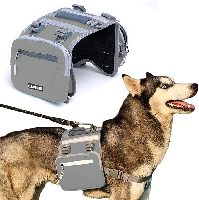 Dog Backpack - Large Dog Backpack Harness for Outdoor Adventures, Hiking Dog Backpacks with Adjustable Straps - Durable Dog Packs for Hiking, Comfortable Backpack for Dogs to Wear,Grey