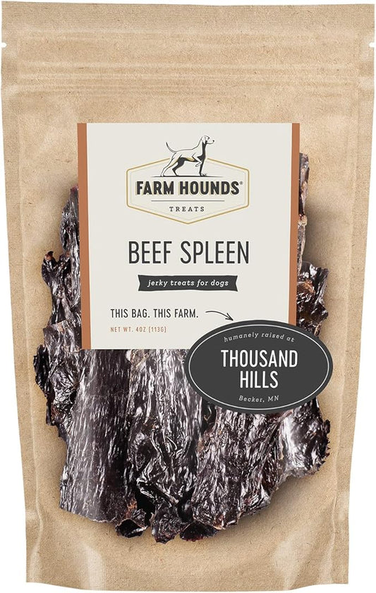 Farm Hounds - Beef Spleen - Premium Natural Beef Spleen Jerky For Dogs - Made From 100% Humanely Raised Cattle - Organ Treat - Great For Training & Treats - No Added Fillers - Made in USA -4oz -1 Pack