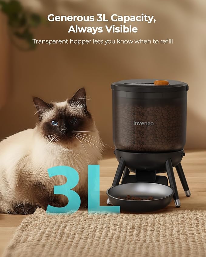 Automatic Cat Feeder with Timed Food Dispenser, One-Touch Feeding, Dual Power Supply, Anti-Bug Design, Visible 3L Hopper – Automatic Pet Feeder for Cats and Small Dogs