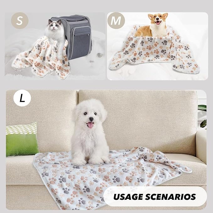 1 Pack 3 Puppy Dog Blankets Super Soft Warm Sleep Mat Fluffy Premium Fleece Pet Blanket Flannel Throw for Dog Puppy Cat - White Paw Print Large(40"x30")
