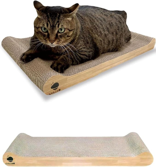 NyankonoYado No Mess & 1-Year Durable Cat Scratcher, Cardboard Scratch pad Bed Vet-Approved, Extra-Wide Reversible Cardboard, High Durability & Low Debris, for Large or Overweight Cats, Indoor