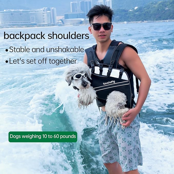 Dog Backpack Carrier for Large Dogs - Hands-Free Pet Travel Pack with 6-Point Safety System, Waterproof & Reflective Design for Motorcycle, Hiking, Surfing (Khaki Color, Large)